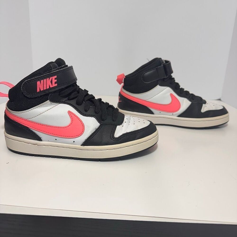 Nike Court Borough Mid 2 Sneakers Black White Pink | Youth Size 4